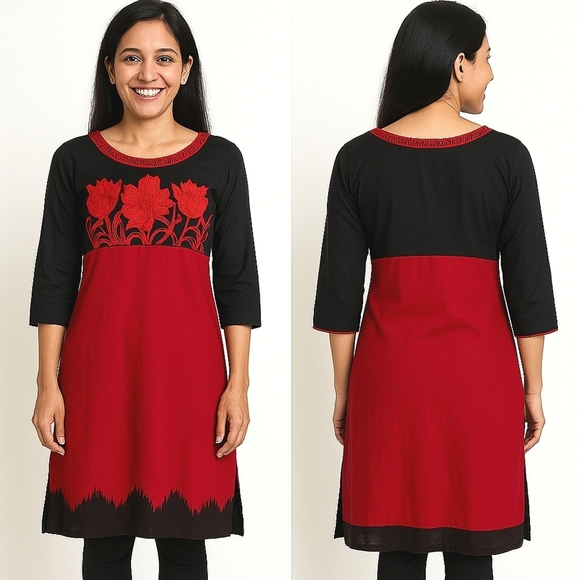 Unbranded Tops - Women's Tunic Size 40(S) Deep Red and Black NWOT